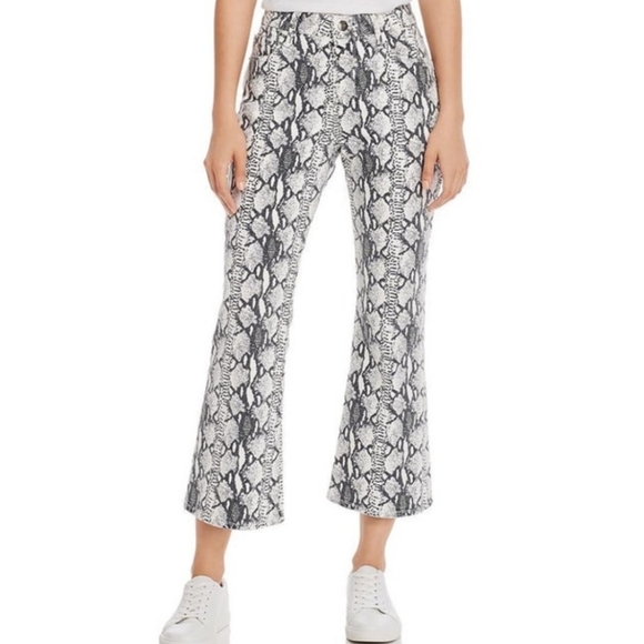 Frame Denim Womens Python Print Mid-Rise Cropped Jeans - Picture 1 of 10